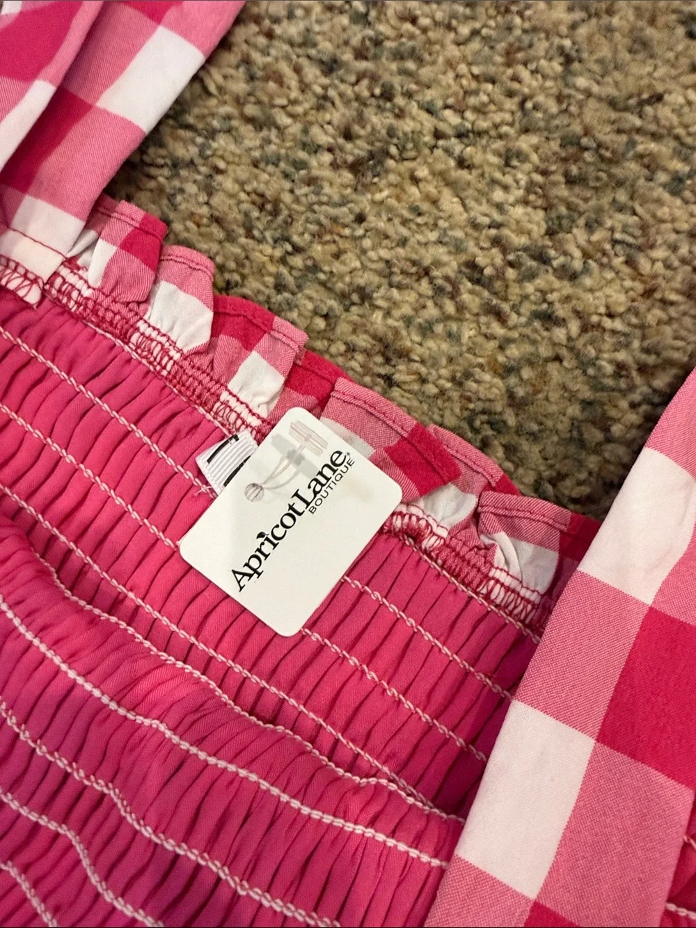 TCEC Pink and White Gingham Smocked Tie-Shoulder Camisole